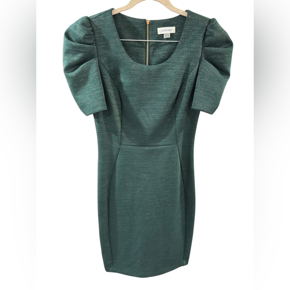 Calvin Klein Puff-Sleeve Crepe Sheath Dress